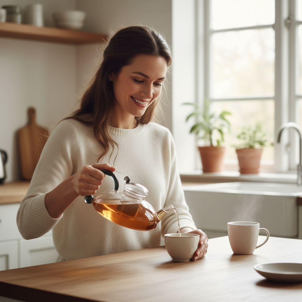 Cliente felice che versa il tè