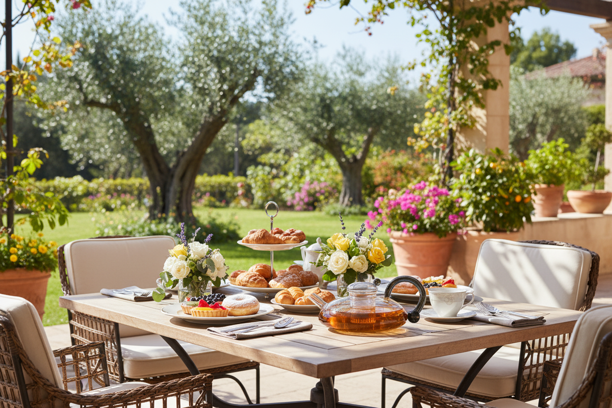 Teiera su terrazza elegante